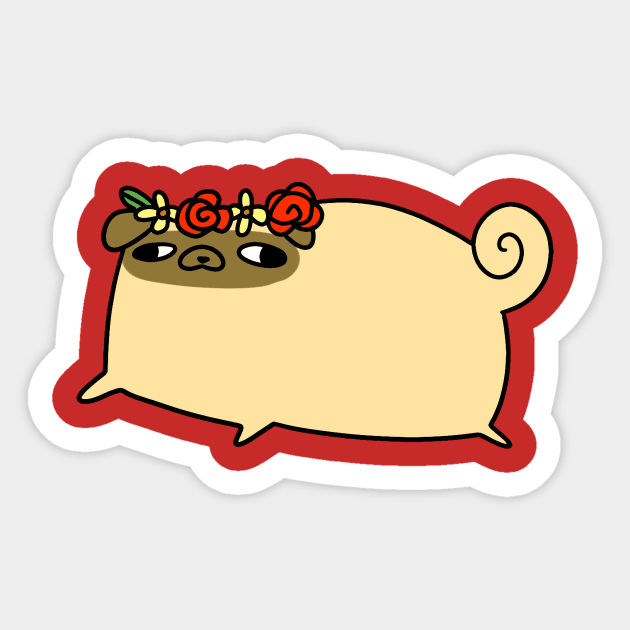 Flower Crown Pug Sticker by saradaboru